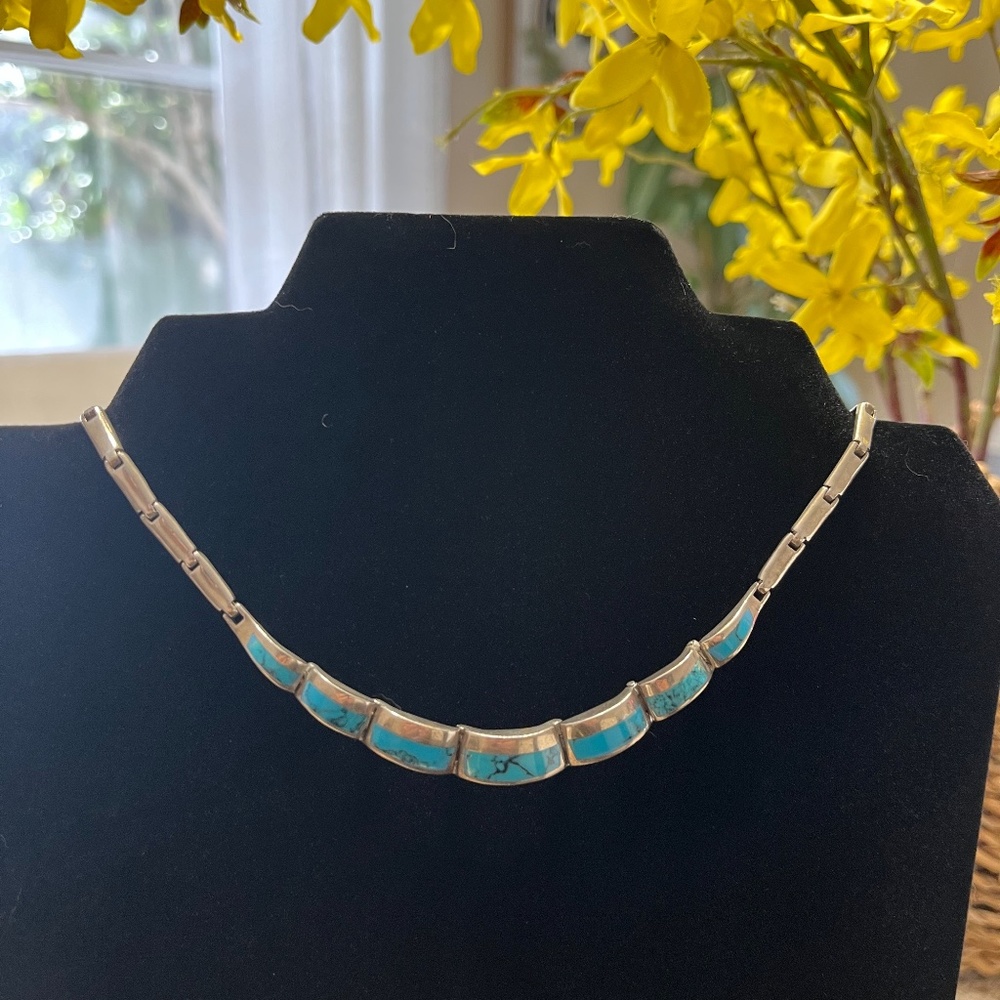 Turquoise Inlaid Sterling Silver Necklace
